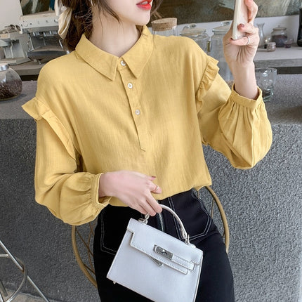 2025 Spring New Long Sleeve Chiffon Shirt Women's Lapel Doll Shirt White Western Style Shirt Ruffled Top