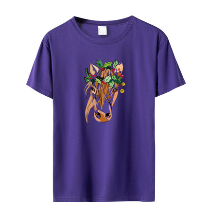 Amazon a generation of hair with green flowers horse head printed loose European and American printed ladies casual T-shirt women's jacket