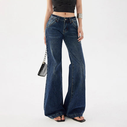 2025 American Retro Low-Waist Hot Girl Loose Versatile Wide-Leg Pants Drapey Slimming Fleece Flared Jeans for Women