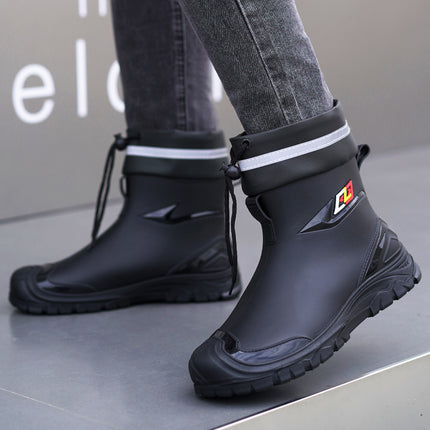 Men's Velvet Short Rain Boots 2025 New Style Anti-Slip Waterproof Wear-Resistant Water Boots Rain Boots Fishing Work Rubber Shoes for Men