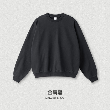 Men's 2025 Spring and Autumn High Quality Loose Solid Color Heavy Weight Terry 440g Drop Shoulder Basic Round Neck Sweatshirt for Men