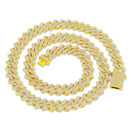 Full Diamond Encryption Cuban Chain Hip-Hop Necklace European and American Cross-border TEMU Trendy Spring Buckle Neck Chain Accessories