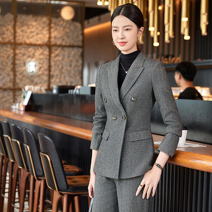 Professional Suit, Feminine Long-Sleeved Suit and Trousers, Autumn and Winter Beautician Hotel Front Desk Work Clothes, Jewelry Store Uniform