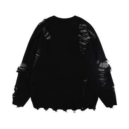National Fashion Retro Ripped Double-sided Gothic Alphabet Jacquard Crewneck Sweater Men's and Women's Fashion Brand Loose Casual Knitted Sweater