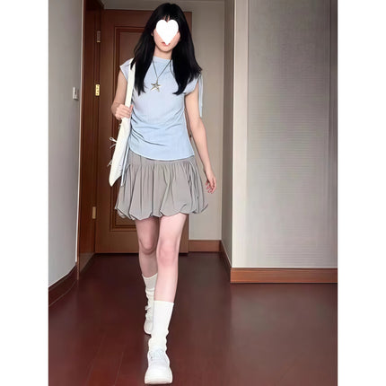 Summer Dopamine Outfit Set for Women 2025 New Slim Fit Pure Style Waist-Cinching Top and Skirt Two-Piece Set