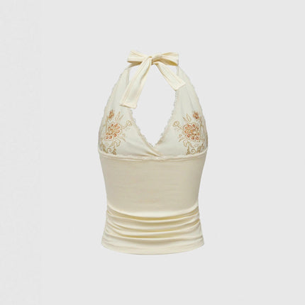 Topic 3 Sexy Floral Embroidery Lace Stitching Lace Vest Hanging Neck Slim-Fit Slimming Sling