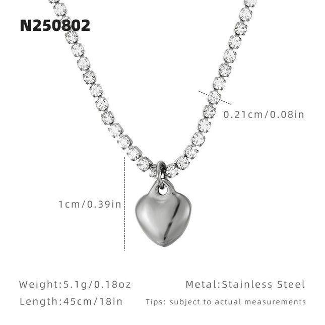 Japanese and Korean Super Flash Zircon Heart Necklace for Women Ins Cool Style Niche Design Clavicle Chain Titanium Steel Electroplated 18K Gold