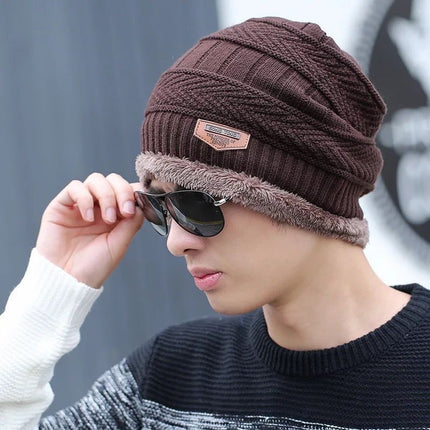 Winter Hat Two-Piece Set for Men and Women, Warm Knitted Woolen Hat with Fleece Lining, Cycling Cold-Proof Neck Warmer, Men's Cotton Hat Set