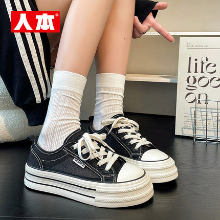 Rb23261 Thick-Soled Canvas Shoes for Women, New Spring Mesh White Shoes, Versatile Niche Big-Toe Shoes, Student Sneakers