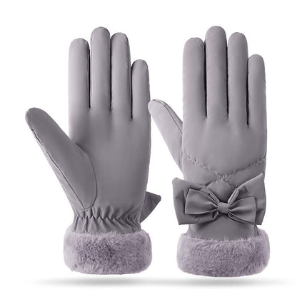 Winter Cycling Warm Gloves fleece-lined Thickened Cold-proof Electric Car Bow Cotton Gloves Women's Waterproof Windproof A98