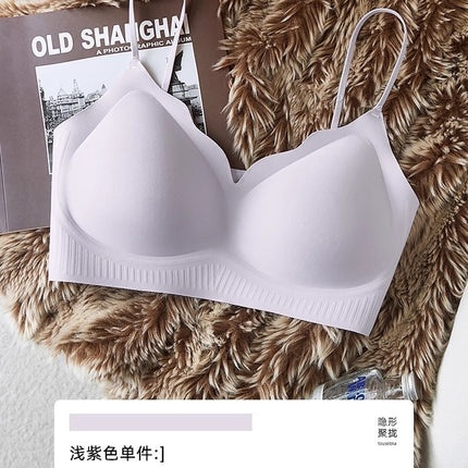 Seamless Liquid Foundation Underwear Women's Small Chest Push-up Summer Thin Vest-style Integrated Invisible Skin Thin Shoulder Strap Bra