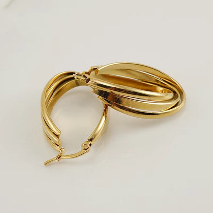 Explosions plated 18K gold color smooth round oval three earrings fashion Europe and the United States popular wedding jewelry