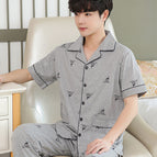 Double Bag 100% cotton short-sleeved trousers flower gray deer / L size is recommended to wear 50.00 kg-65.00 kg