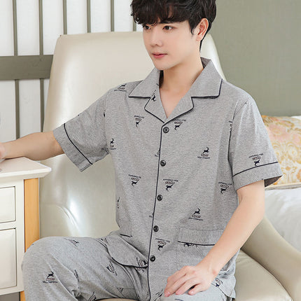 New autumn and winter pajamas cotton men's long-sleeved trousers green middle-aged popular pattern spring and autumn cardigan suit