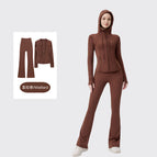 Hooded flared maillard suit / 2/S