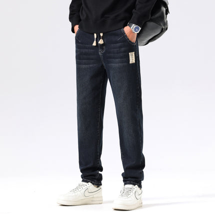 9927 | plus size men's autumn and winter new super soft towel bottom jeans loose stretch Joker small straight trousers