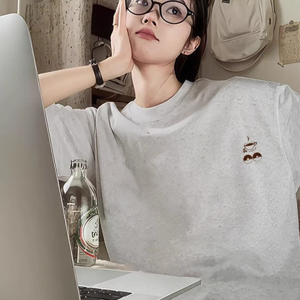 Pure Cotton Short-Sleeve T-Shirt for Women, 2026 New Style, White, Summer, Loose-Fitting, Half-Sleeve, Niche, Versatile, Unique Design Top