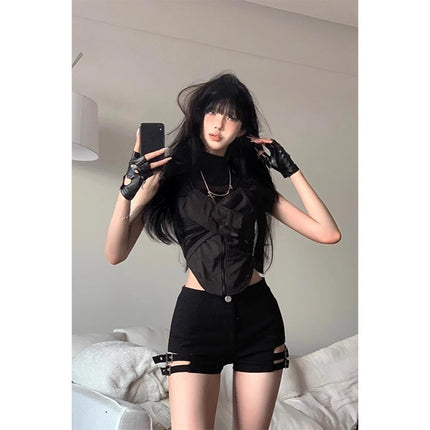 Hot Girl Summer Punk Style Shorts Female Jazz Dance Black Motorcycle High Waist Pole Dance Elastic Hip Hot Pants