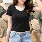 Black-V-neck-solid color- / S
