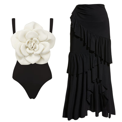 Big Flower Decorative Black and White Swimsuit suit Women's Amazon AliExpress Swimsuit New Arrival