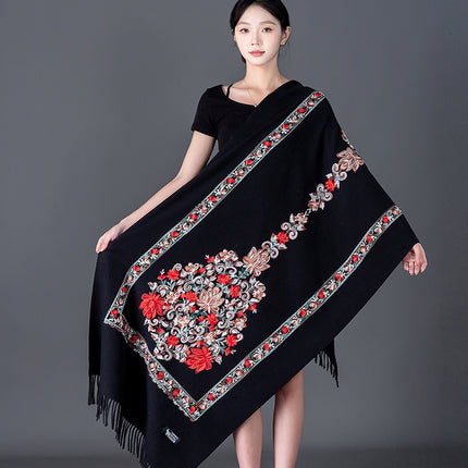 Autumn and Winter Nepal Vase Embroidered New Style Cashmere Scarf Women's Ethnic Style Embroidered Tassel Large Shawl