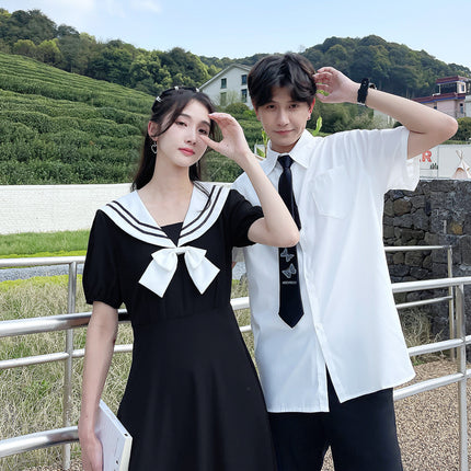 College Style Couple Dress New Graduation Season High School Students Your Dress My Dress Design Sense Chorus Navy Collar Class Dress