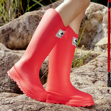 High-Quality, Fashionable, Versatile Non-Slip Rain Boots for Women, Waterproof Long-Tube Women's Rubber Shoes, Red Rain Shoes, Kitchen Water Shoes