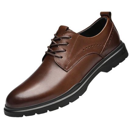 Summer Men's Business Leather Shoes Men's Head Layer Cowhide Black Casual British Inner Height Increase Lace Round Head Cowhide Dress