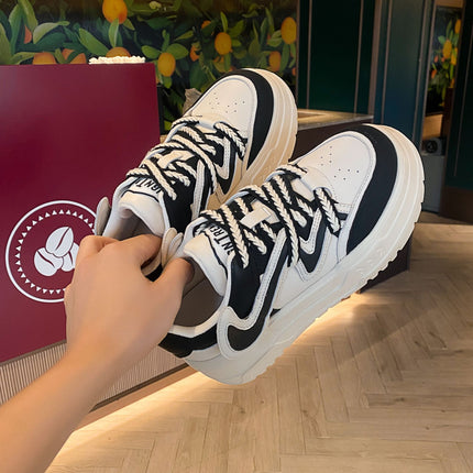 Genuine Leather White Sneakers for Women 2025 Spring and Autumn Versatile Thick-Soled Height-Increasing Casual Sports Sneakers Trendy Comfortable Versatile