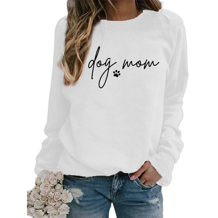 Amazon Cross-Border European and American Dog Mom Printed Round Neck Top Sweatshirt Autumn and Winter European Size Women's Outwear Autumn and Winter