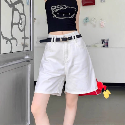 White Five-Point Jeans Thin Summer Women's 2024 Wide-Leg Lightweight Pear-Shaped Figure A-Line Shorts High-Waisted Mid-Pants