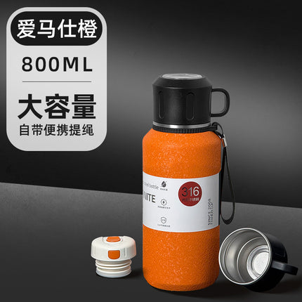 Outdoor Large-Capacity All-Steel Kettle for Men, Tea-Water Separation Vacuum Insulated Cup, 316 Stainless Steel Hiking Sports Water Cup