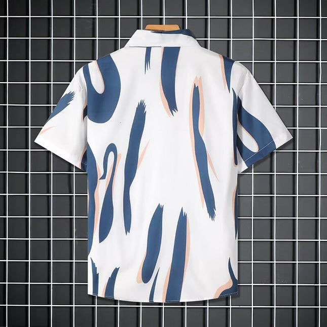 Short-Sleeved Shirt Men's Summer Striped Short-Sleeved Shirt Men's Casual Loose Large Size Half-Sleeved Trendy Shirt - Drop Shipping