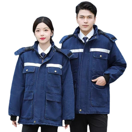 Winter Work Cotton Jacket Men's Large Size Mid-Length Live Surface Welding Denim Labor Protection Jacket Denim Jacket