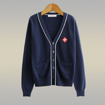 Cotton Nurse Sweater Women's Thickened Coat Cardigan Nurse Overalls Outer Wear Xizang Blue Doctor's Duty Sweater