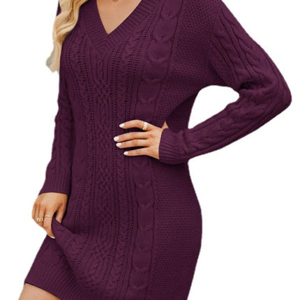 Cross-border European and American women's V-neck sweater dress 2023 autumn and winter twisted knitted dress elegant long sweater dress for women