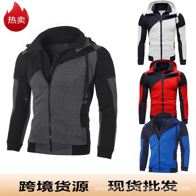 Cross-border Winter Men's Fleece-lined Hoodie Fashion Double Zipper Cardigan Sweater Casual Sweatshirt Jacket