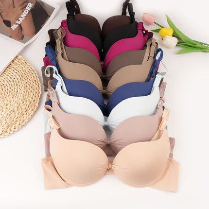 Cross-border in stock and foreign trade solid color glossing bra women with steel ring top support gathered seamless underwear anti-sagging bra