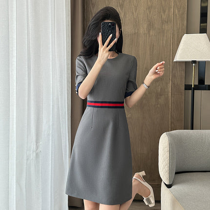 Waist Dress Women's Short-Sleeved 2025 New Summer Workwear Skirt Stewardess Interview Uniform Jewelry Store Work Clothes