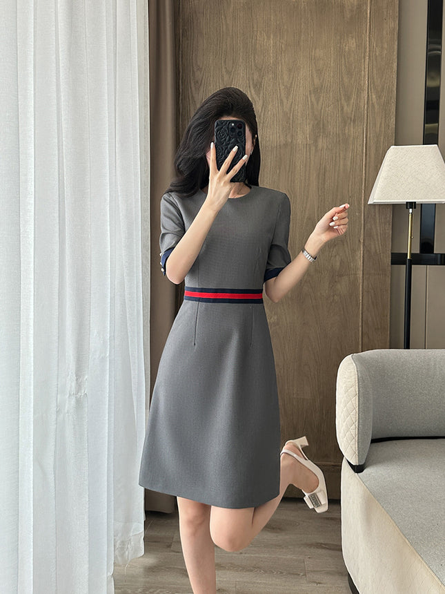 Waist Dress Women's Short-Sleeved 2025 New Summer Workwear Skirt Stewardess Interview Uniform Jewelry Store Work Clothes