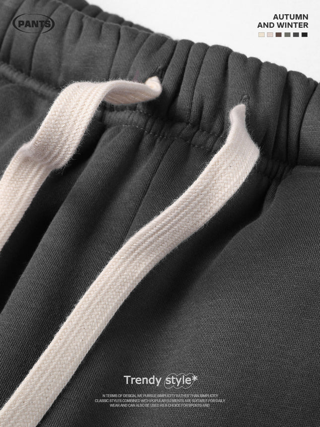 360g one-piece velvet tide fleece-lined padded pants for men and women with heavy feet binding foundation solid color casual pants winter