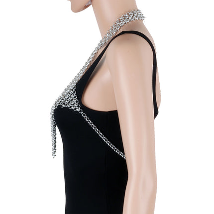 European and American Silver Carnival Chest Chain Trendy Street Style Personalized Brooch Body Goddess Nightclub Necklace Bikini