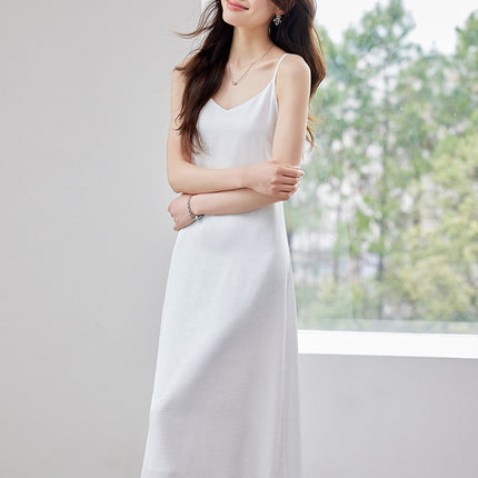 Silk Suspender Dress Women's Summer Texture Large Size Casual Skirt with Bottoming Slit Backless Long Skirt