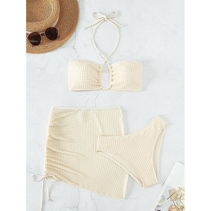 2025 New Bikini Cross-Border European and American Foreign Trade Drawstring Backless Three-Piece Sexy Bikini Swimsuit Swimwear for Women