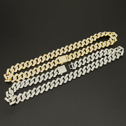 15mm diamond-shaped spring buckle Cuban chain European and American hipster hip-hop style chain clavicle chain neck chain cross-border accessories