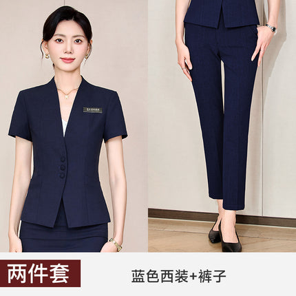 Stewardess Professional suit Women's Fashion Elegant Jewelry Store High-end Suit Dress Overalls Hotel Front Desk Workwear Summer