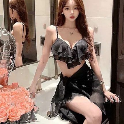 2025 Explosive French Sling Bikini Three-Piece Swimsuit Design Hot Girl Seaside Beach Split Hot Spring Clothes