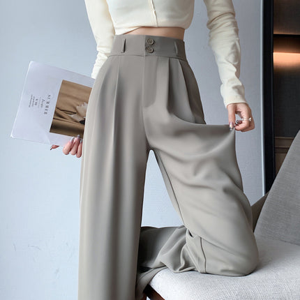 High-End Women's Suit Pants Spring and Summer New High-Waisted Drape Wide-Leg Pants Loose Double-Button Slimming Narrow Floor-Length Trousers