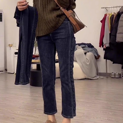 High-Waisted Straight-Leg Jeans for Petite Women, Autumn Slimming Plus-Size Pear-Shaped Figure Cigarette Pants