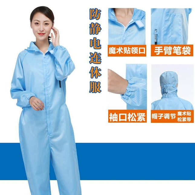 Anti-static jumpsuit with pocket hooded with pocket purification workshop work clothes paint spray clothes blue white dust-free clothes